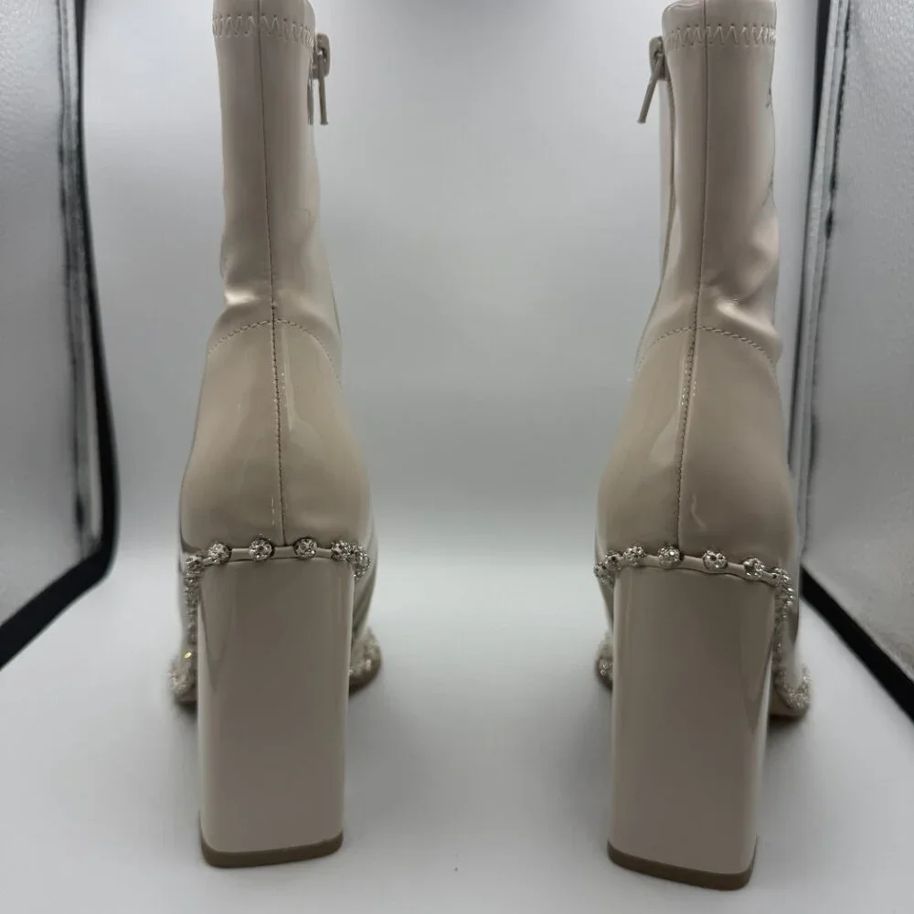 Steve Madden Edita Beige Patent Rhinestone Slouch Ankle Boots 6M Like New